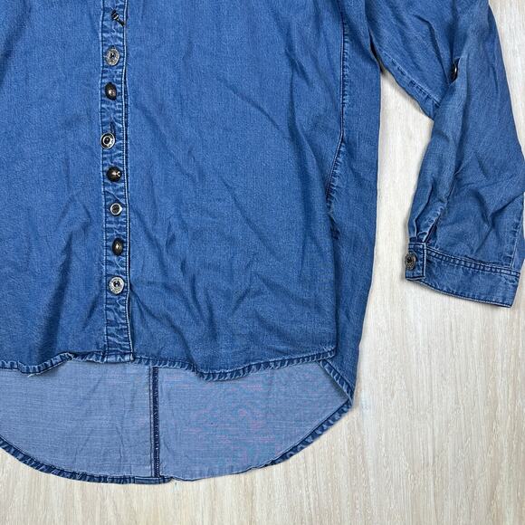 Neon Buddha Button Down Long Sleeve Chambray Denim Classic Casual Shirt Large - Picture 3 of 16